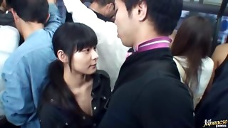 Naughty Teen AV Gal On The Bus Jerks Her Boyfriend Until He Cums