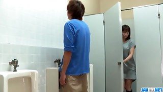 Riho Mikami sucks a stiff dick in a public toilet - More at 69avs.com