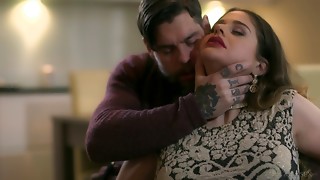 Horny brunette has a big cock jammed deep in her pink slit hardcore