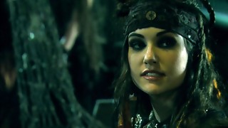 Two hot pirate ladies perform kinky things to a man in the bed