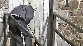 Old french grandpa peeps for young couple