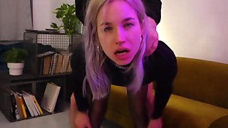 So horny! Fucked her through ripped pantyhose, foot job, squirting, cumshot - Quarantine dance