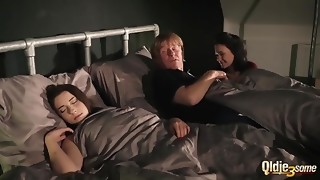 Gina and gf have intercourse with ugly elder fart